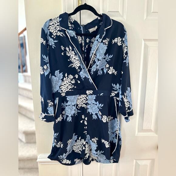 ASOS Pastel Blue & Navy Chinoiserie Floral Romper - Picture 1 of 7